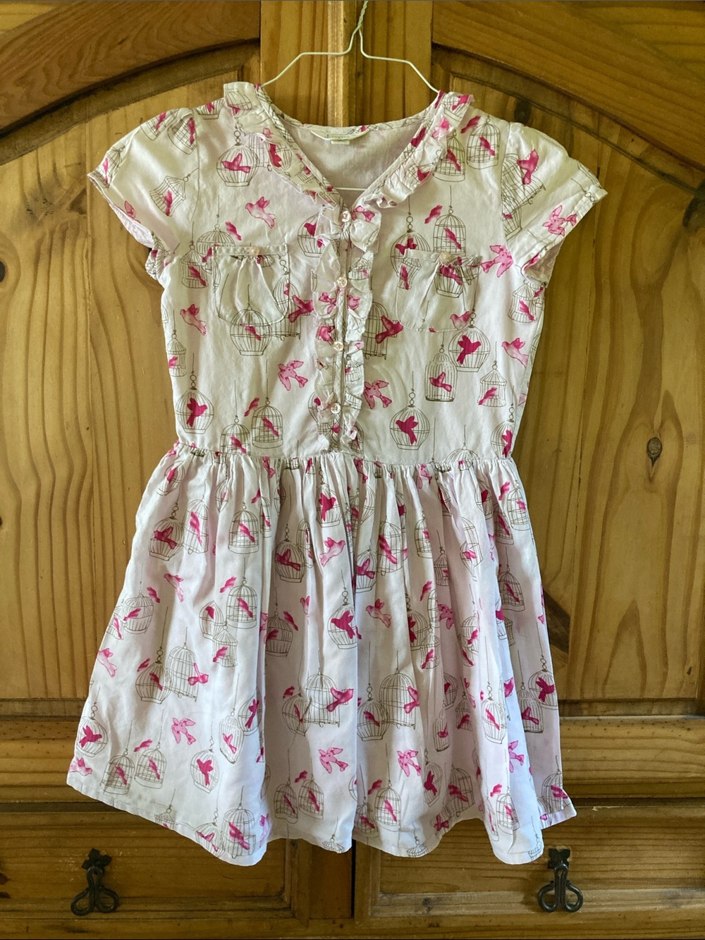 Girls Lands End pink birdcage short sleeve dress size 8